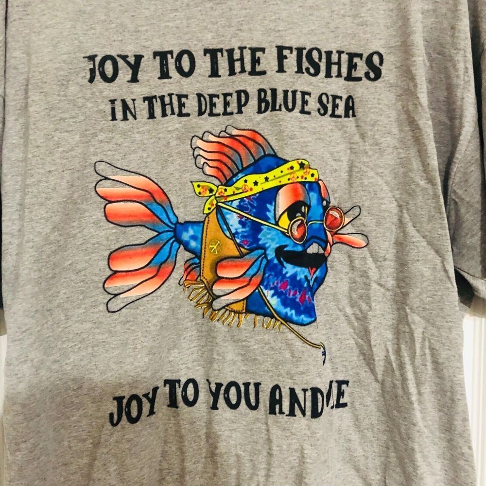 Fruit of The Loom Men's T-Shirt Joy To The Fishes In The Deep Blue Sea Gray XL